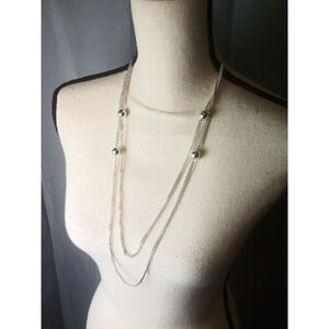 Long Silver Necklace with 4 Silver Beads